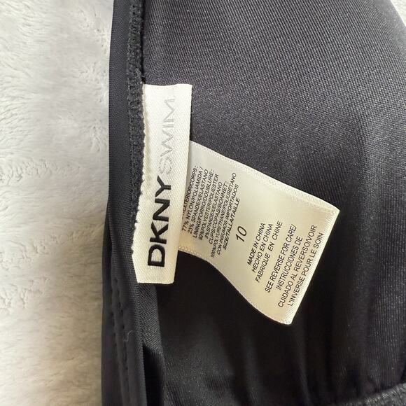 DKNY One Piece Swimsuit Women's 10 Black Scrunch Slim Sides V Neck Tie Halter - Picture 4 of 11